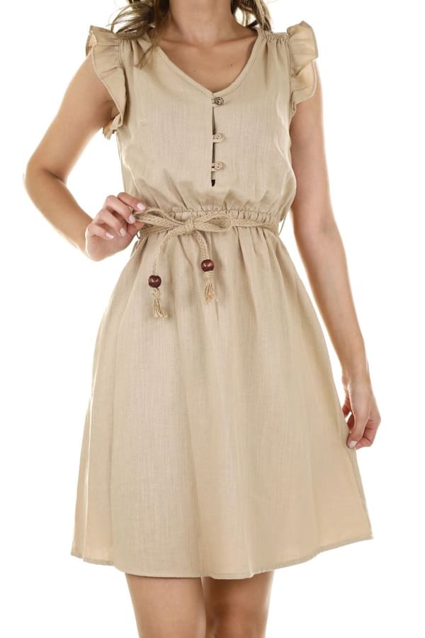 Vestido Curto Bege com Botões
