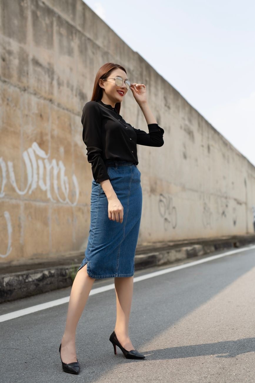 Saia Jeans Midi — Jeans de atacado
